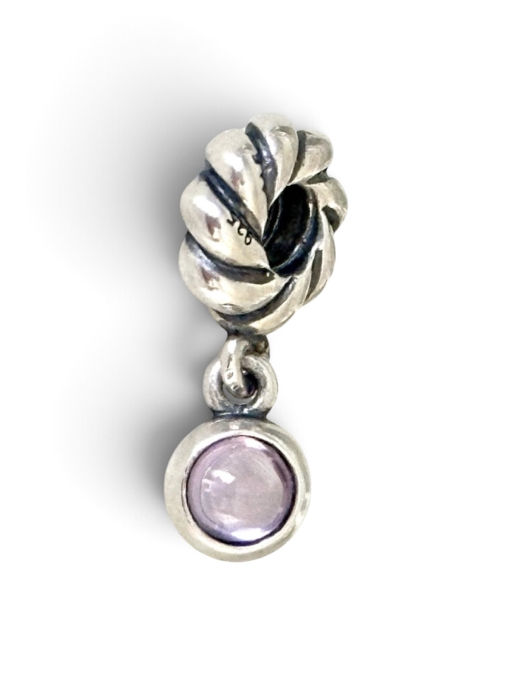 Pandora Amethyst Sterling Silver Dangle Charm with Light Purple Gem